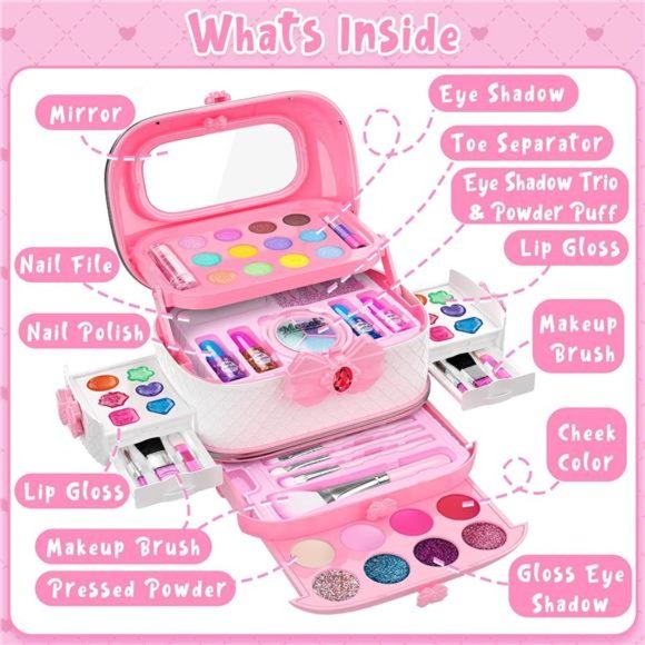Washable Makeup Kit with Cosmetic Case (Pink) For Kids - Picture 4 of 6